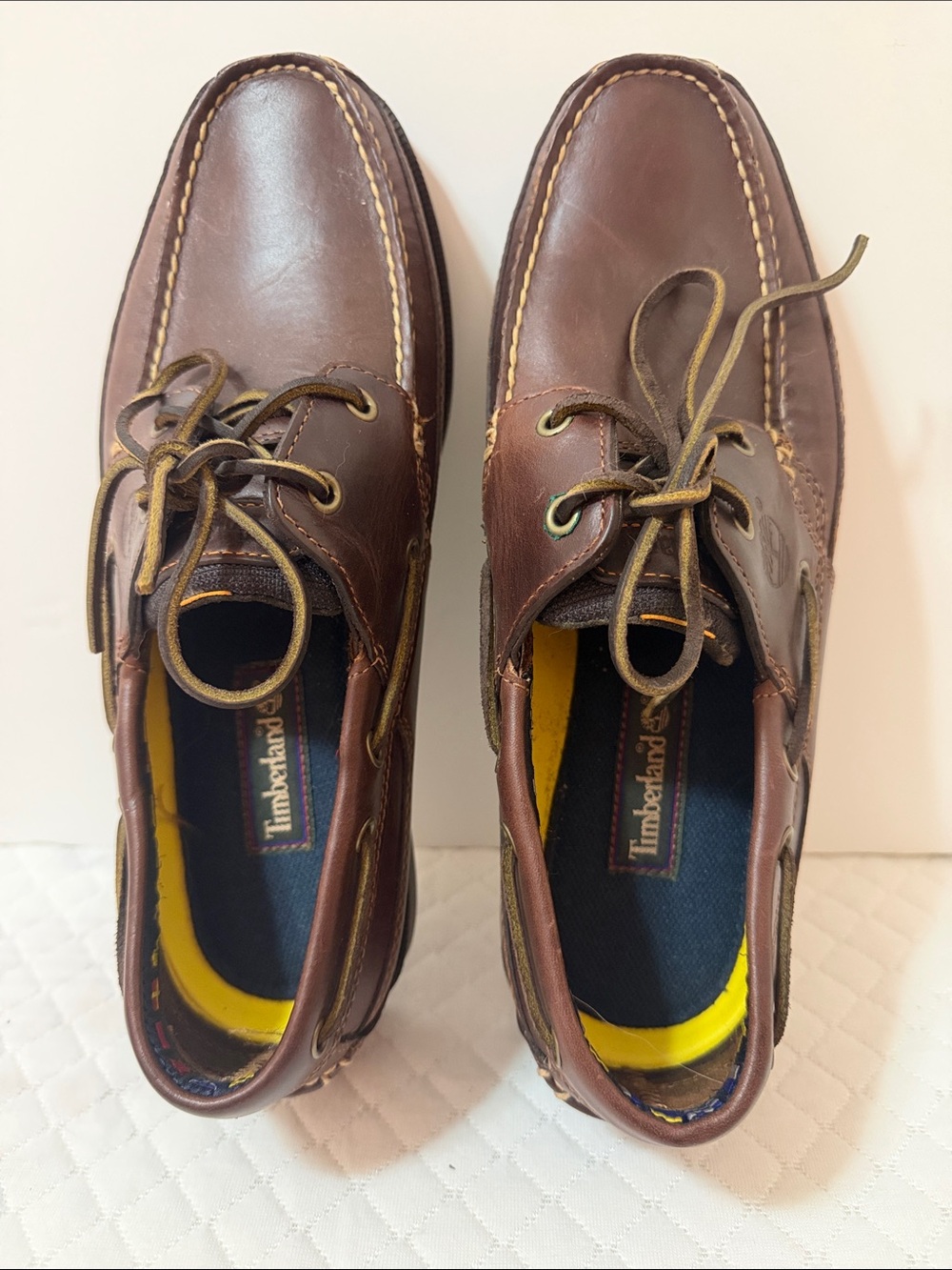 Timberland Men's Brown Leather Boat Shoes with Yellow Insoles. NWOT. Size 10.5